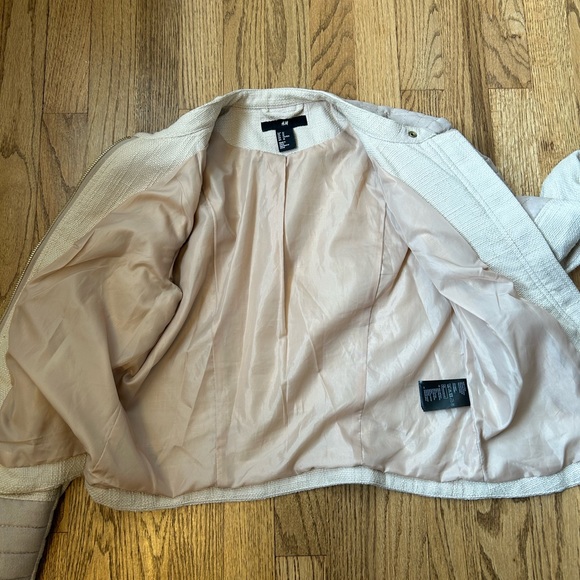 H&M Lightweight Cropped Biker Jacket in Cream - Picture 6 of 10